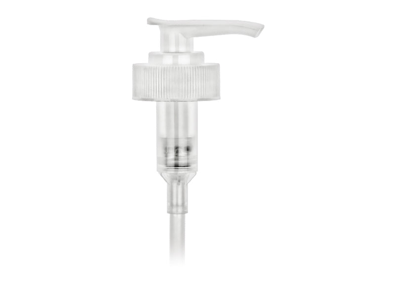 28-400 Ribbed White Lotion Pump lock down Head 6.5" Dip Tube (Output 2cc)