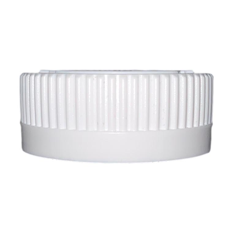 38-400 White Ribbed Child-Resistant Cap (Printed Pressure Sensitive Liner + Foam Liner)
