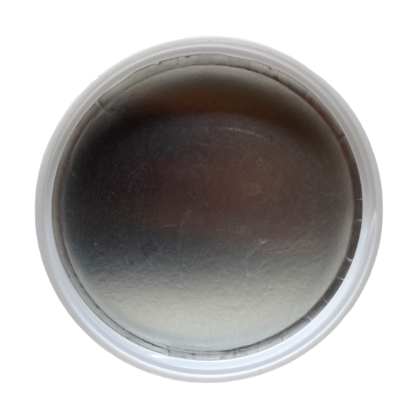 Under side of 89-400 white heat seal lid showing foil liner
