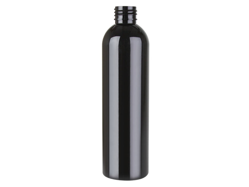 8 oz Black 24-410 Cosmo Round PET Plastic Bottle 100% PCR