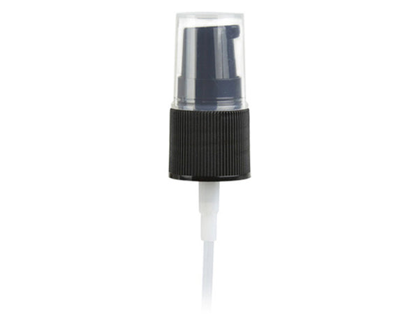 18-415 Black Fine Ribbed Cosmetic Treatment Pump (130MCL Output, 3.75" Dip Tube)