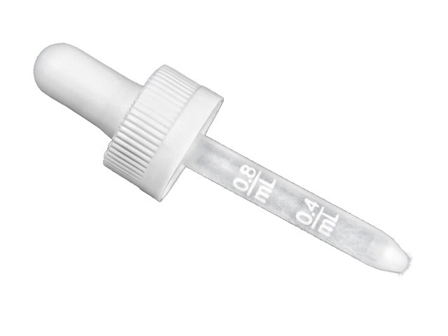 20-400 White Child-Resistant Dropper Assembly with a 2 1/16" Plastic Pipette (Fits 1 oz)