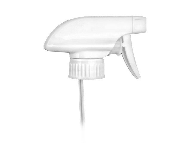 28-400 White Ribbed Trigger Sprayer ( 9.875" Dip Tube, 1.1cc Output)